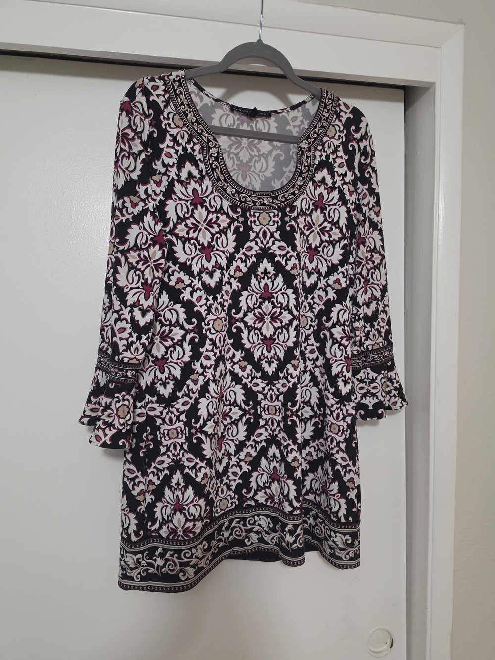 White House Black Market Black and White Tunic with Pink Accents